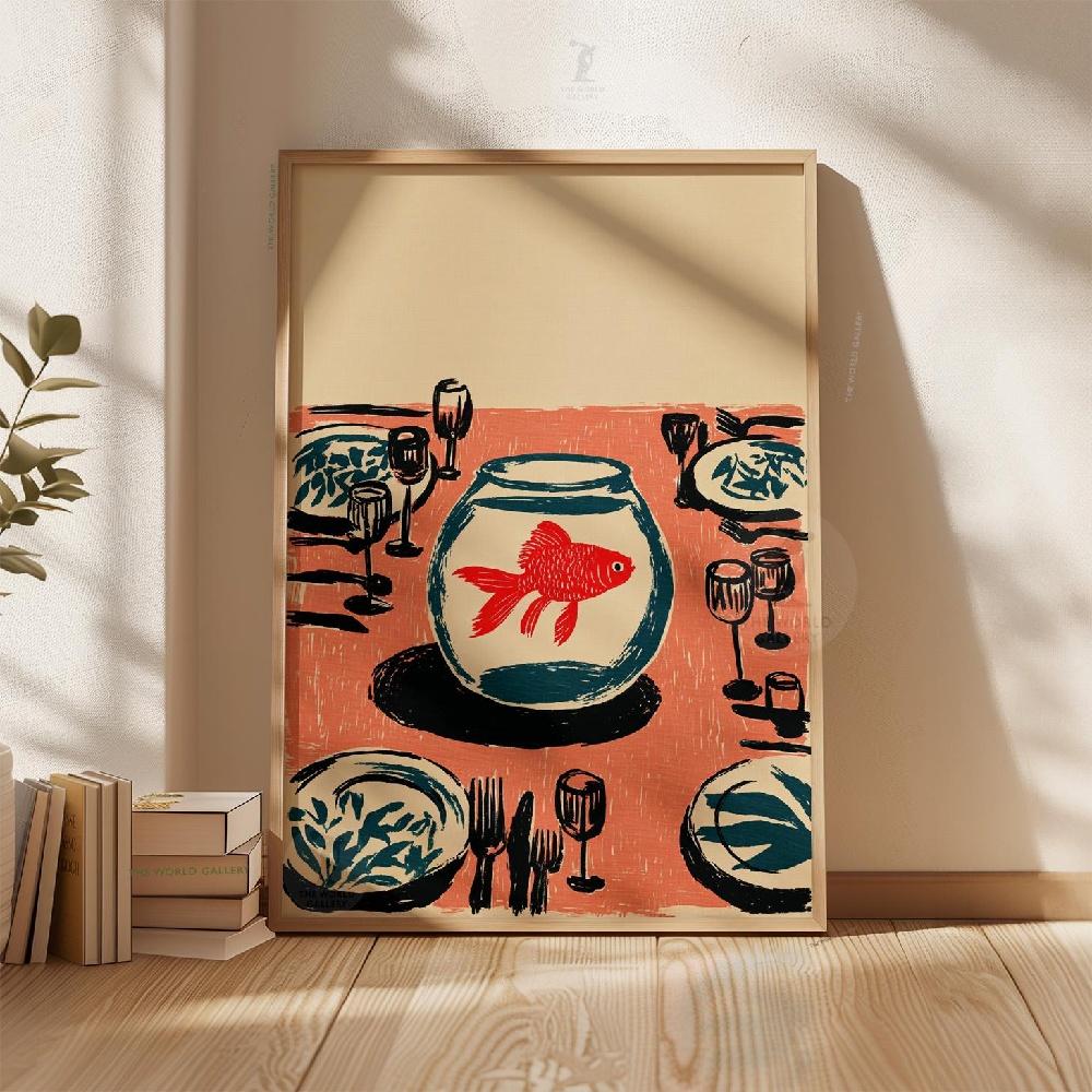Japanese Fun Koi Fish Puffer Canvas Wall Art, Vintage Ukiyo-e Style Print, Home Izakaya Restaurant Decor-frameless