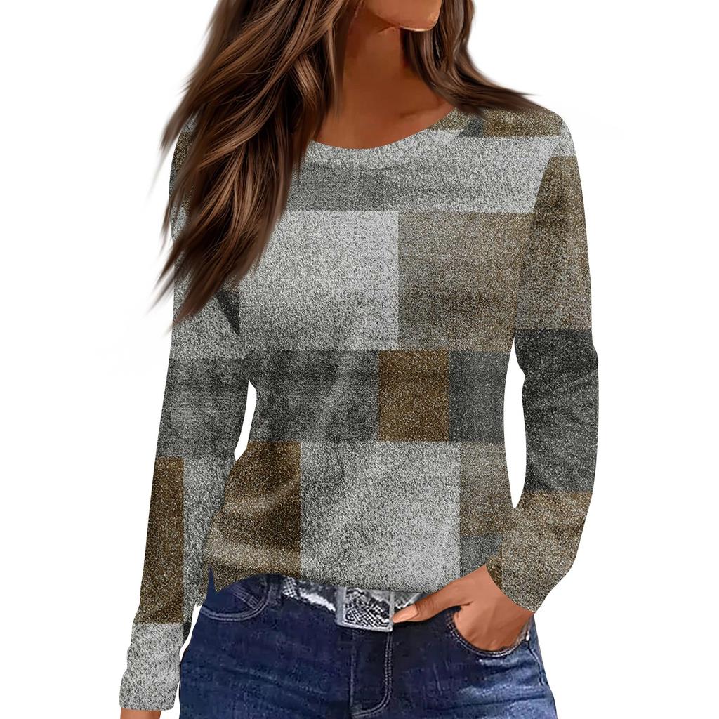 Женская мода повседневный топ с круглым вырезом и длинными рукавами и цветочным принтом