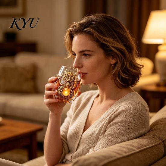 Fantasy Themed Drinking Cups Mythic Dragon Glass Art Cup, 3D Sculpted with Crystal Ball, Novelty Gifts 400ml Whiskey Tumbler for Bourbon Cocktails,