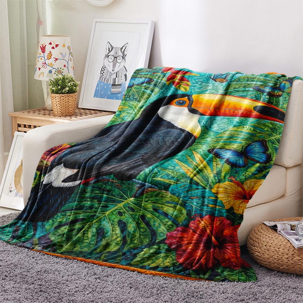 1PC Toucan Wall Art Print FlAannel Blanket, High quality Comfortable for All Seasons, Home Decor, Warmth and Comfort