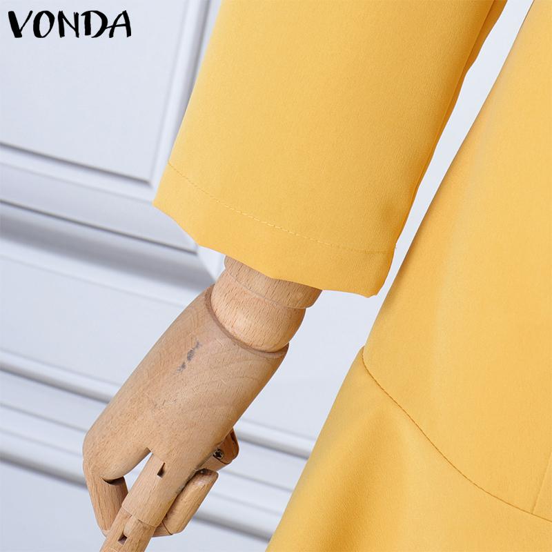 VONDA Женские элегантные платья с V-образным вырезом, плиссировкой и длинными рукавами, оборками по подолу