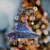 Witch Hat Sun Catcher 2D Acrylic Halloween Decoration Stained Glass Style Witch Hat Hanging Ornament for Window Wall Door