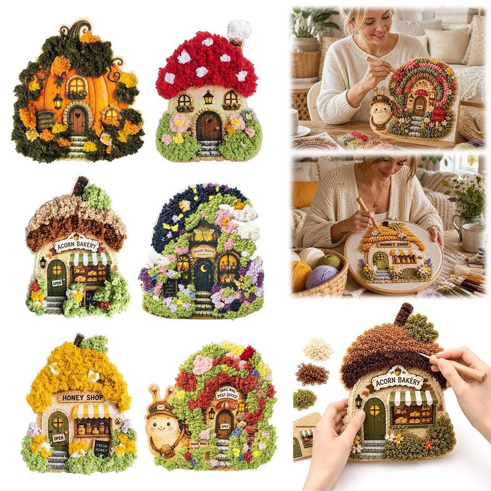 DIY Village 3D Fabric Poke Art Kit Floral Mushroom Cottage Craft Set for Adult Beginner Handmade