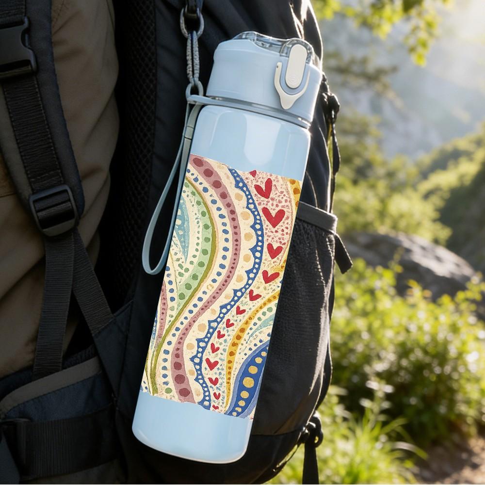 1PC Swirl Wavy Bohemian Marble Print 750ml Color Plastic Sports Water Bottle Leakproof Flip Straw Lid Suitable for Sports Office Home Use