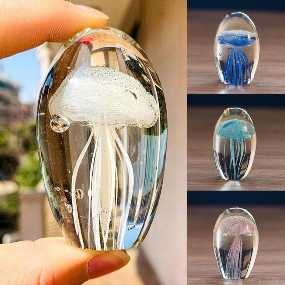 Craft Jellyfish Figurines Crystal Glass Craft Paperweight Table Ornaments Table Top Decor