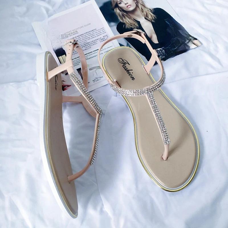 Летние сандалии в Риме со стразами, пляжная обувь, модные повседневные уличные сандалии женские