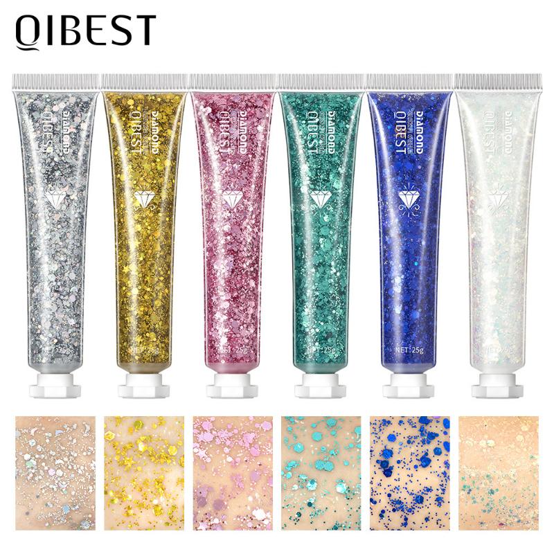 QIBEST Burst Glitter Eyeshadow Glitter Cream Face Body Polarized Glitter Cream Highlighter Dazzling Brightening Eyeshadow