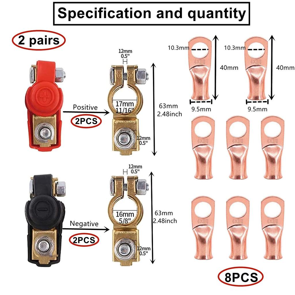 4 шт., клеммы для быстрой разрядки аккумулятора, отрицательные и положительные медные пластины, зажимы для автомобильного аккумулятора, 12 В/24 В/48 В для лодок, грузовиков, фургонов