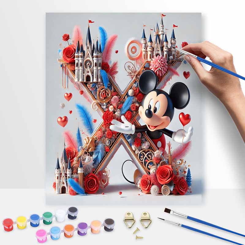 Disney DIY Oil Painting Kits Mickey Mouse Letter X Castle Flowers Craft Gift Ideas Hand Painting Home Decor Wall Art Paint by Number