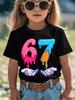 67 Meme Graphic Tshirt Kids Funny Number Print Summer Short Sleeve Loose Streetwear Tops