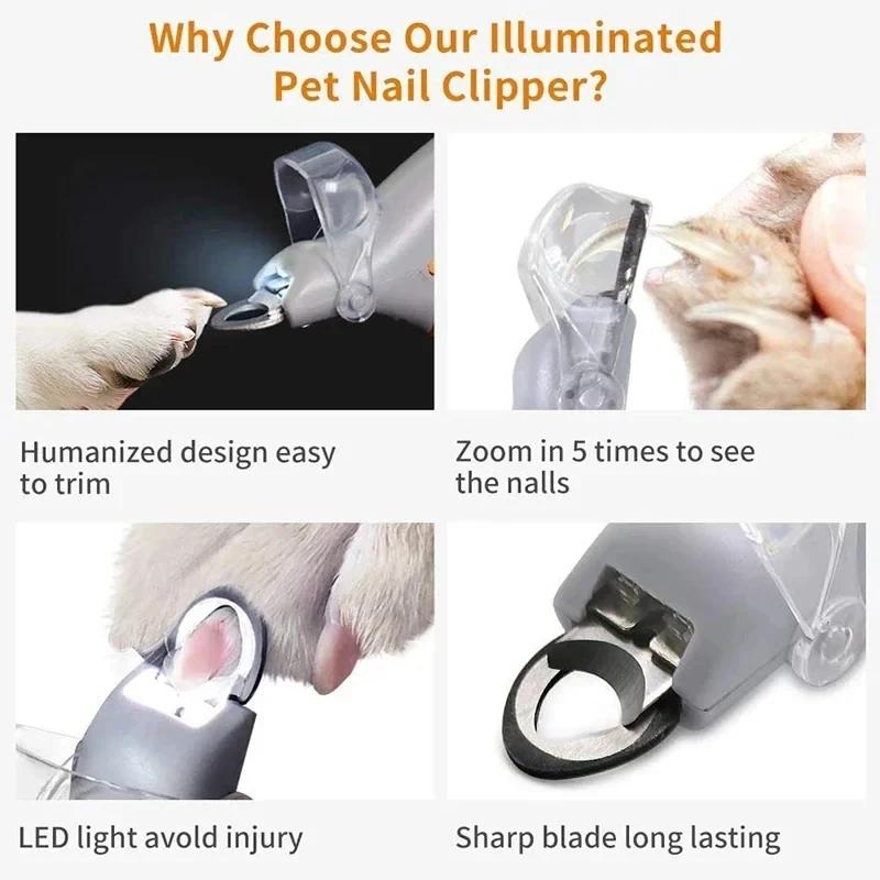 LED Pet Nail Clipper With Safety Guard Professional Cat Dog Nail Trimmer Tool Quick Toe Claw Cutter Grooming Supplies