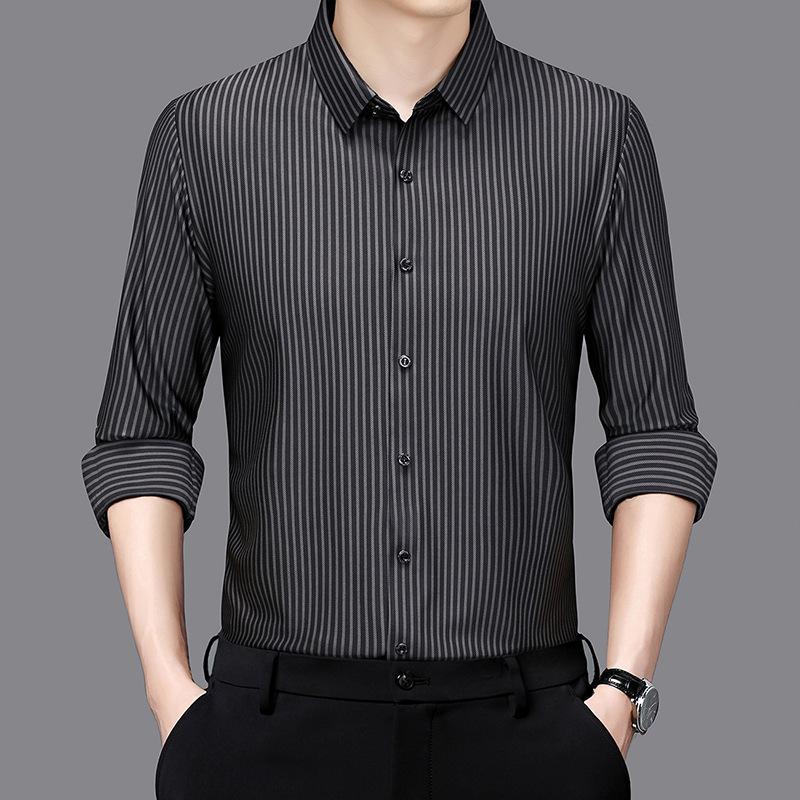 Повседневная мужская рубашка с длинным рукавом, деловая мужская полосатая свободная рубашка, куртка