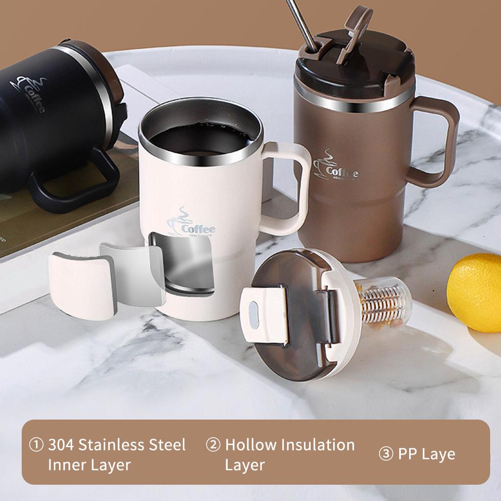 450/500 мл Кружка с двойными стенками и изоляцией, из нержавеющей стали 304, чашка для кофе со ситечком и ложкой, студенческая портативная чашка для питья, посуда для напитков