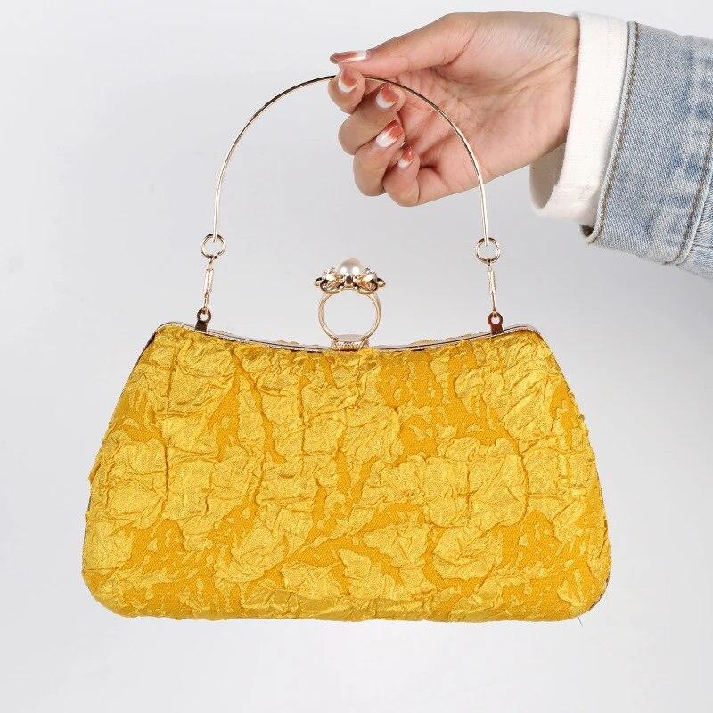 Yellow Luxury Handbag Designer Purses For Women Spring Bag Lady Quality Clutch Pleated Wedding Crossover Bags Fashion