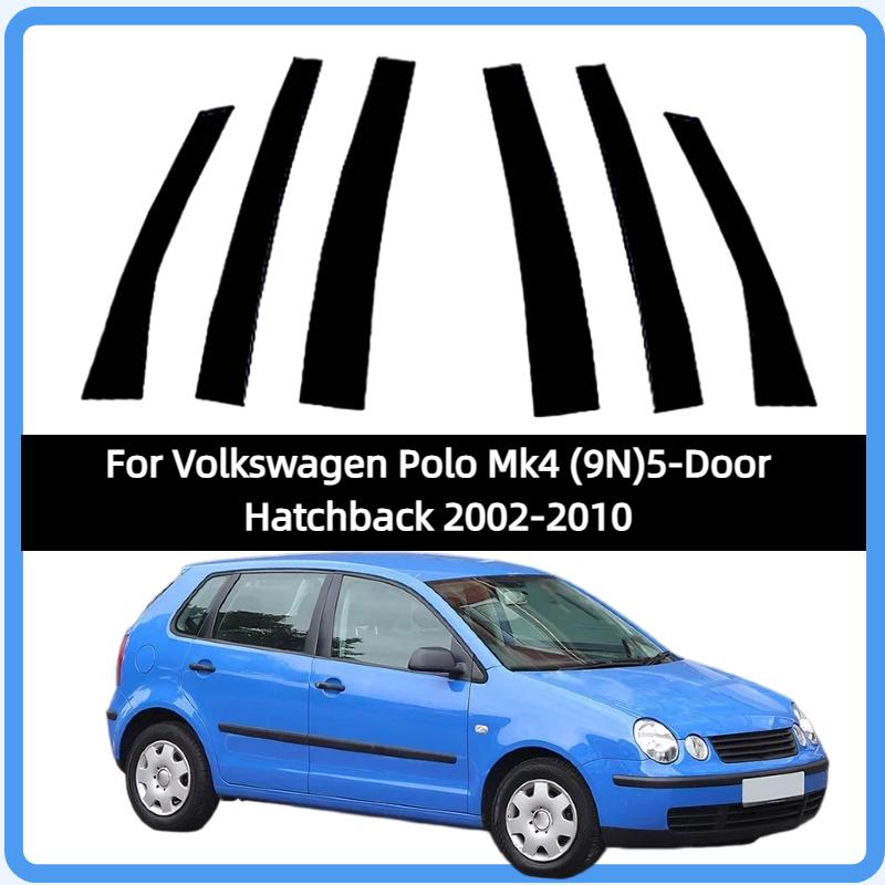 Подходит для Volkswagen Polo Mk4 (9N)5-дверный Хэтчбек 2002-2010 Глянцевые Черные Стойки Декоративная Наклейка на Боковое Окно Двери