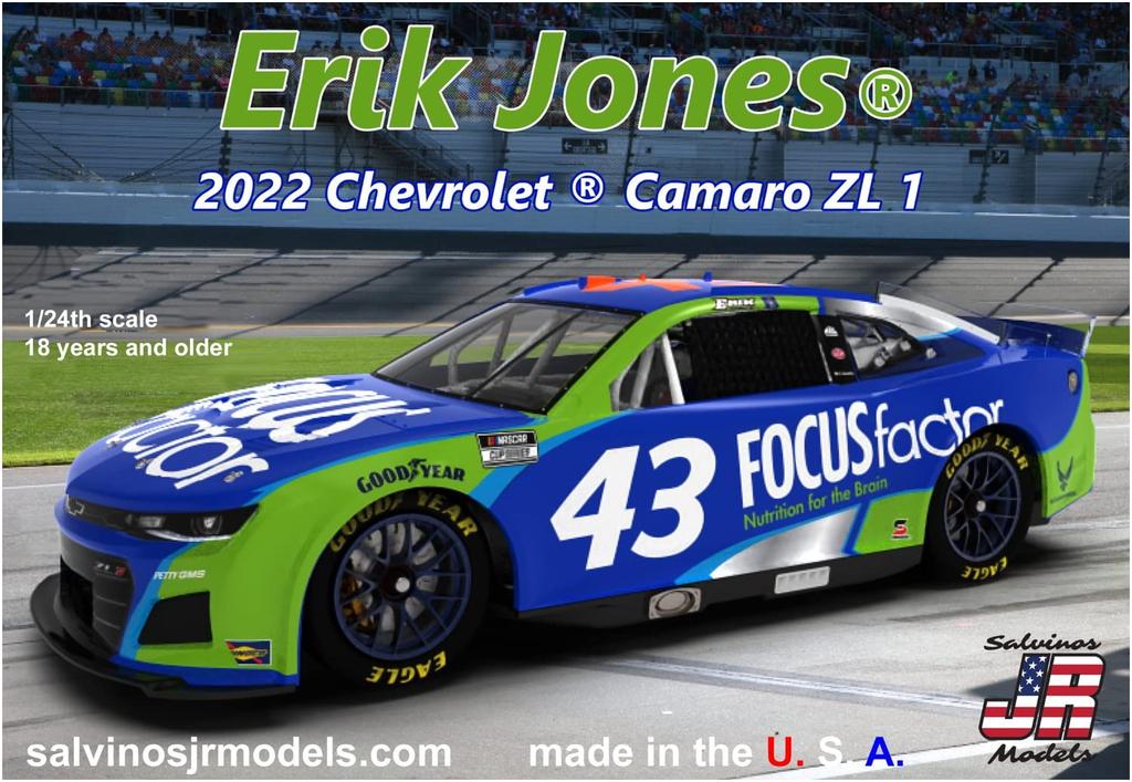 Salvinos Model Scale NASCAR 2022 Camaro ZL1 GMS Racing Erik Jones Main Sponsor Color Plastic Model Kit SJMPGC2022EJP J.R. 1/24