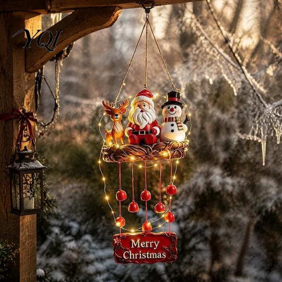 Christmas Hanging Decor for Porch Santa Wind Chime, Festive Ornament, Claus Snowman Elk Holiday Yard Ornaments Home Chime Patio Garden Decoration