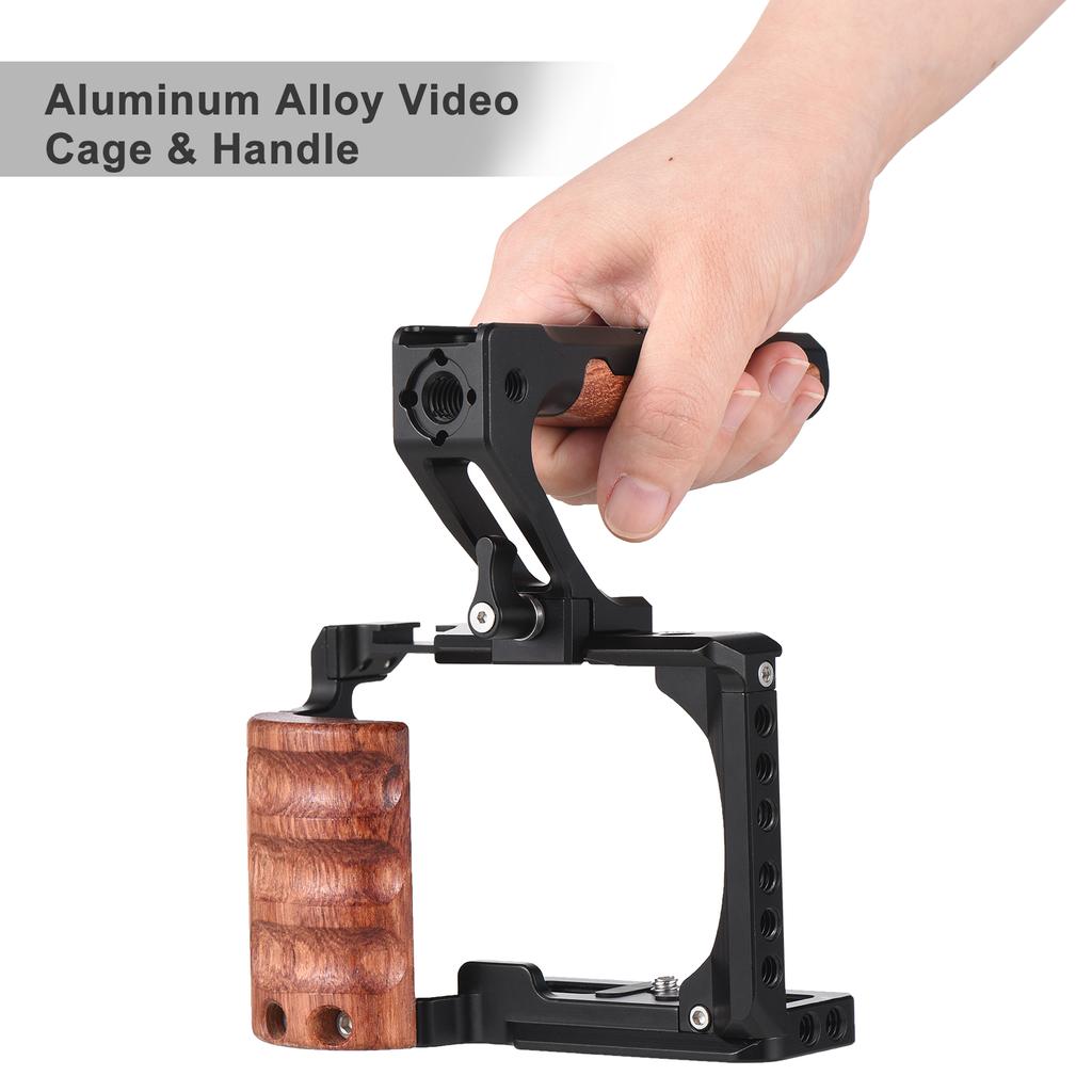 Andoer Camera Cage + Top Handle Kit Aluminum Alloy Video Cage with Cold Shoe Mount 1/4 Inch & 3/8