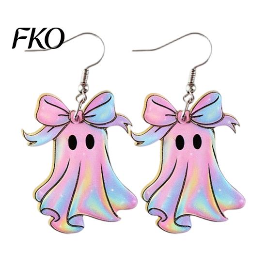 Burr-free Smooth Earrings 1 Pair Acrylic Halloween Earrings, Cute Pink Ghost Dangle Gradient Print Drop Holiday Costume Jewelry for Women