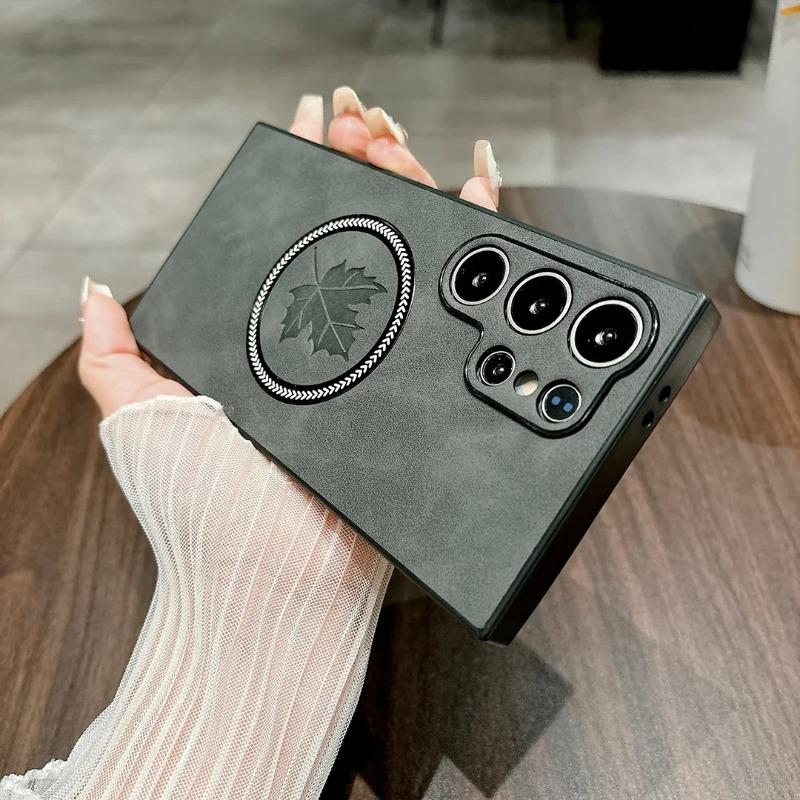 For Samsung S24 FE S23 Ultra Maple Leaf Magnet MagSafe Case For Galaxy S22 S21 Plus Soft TPU Lens Protection Shockproof Cover