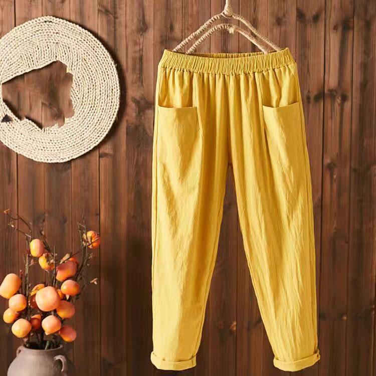 2025 Летняя мода хлопковые и льняные брюки-девятки женские тонкие свободные тонкие прямые брюки с высокой талией женские брюки-гарлем