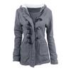 Fall Winter Coat with Side Pockets Solid Color Hooded Horn Button Closure Long Sleeve