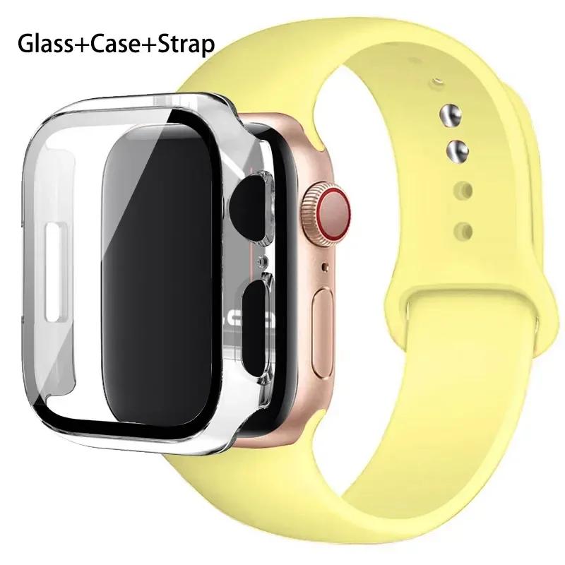 Стекло+Чехол+Ремешок для Apple Watch Band 42 мм 44 мм 41 мм 40 мм 38 мм 45 мм Защитные стекла для Apple IWatch Series 9 8 7 6 SE 5 4 3