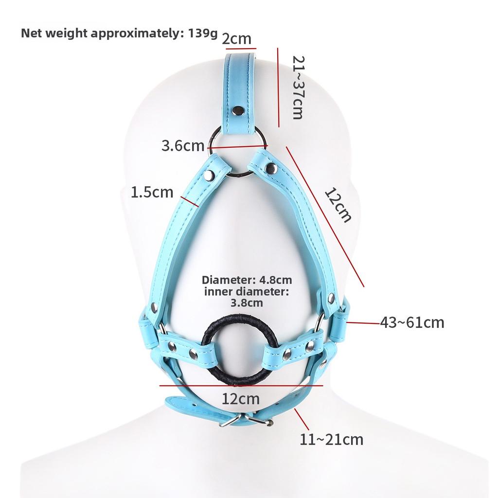 Adjustable O-Ring Mouth Gag Head Harness Blue PU Leather Bondage Restraint Slave Adult Sex Toy for Couples Fetish Role Play Kit