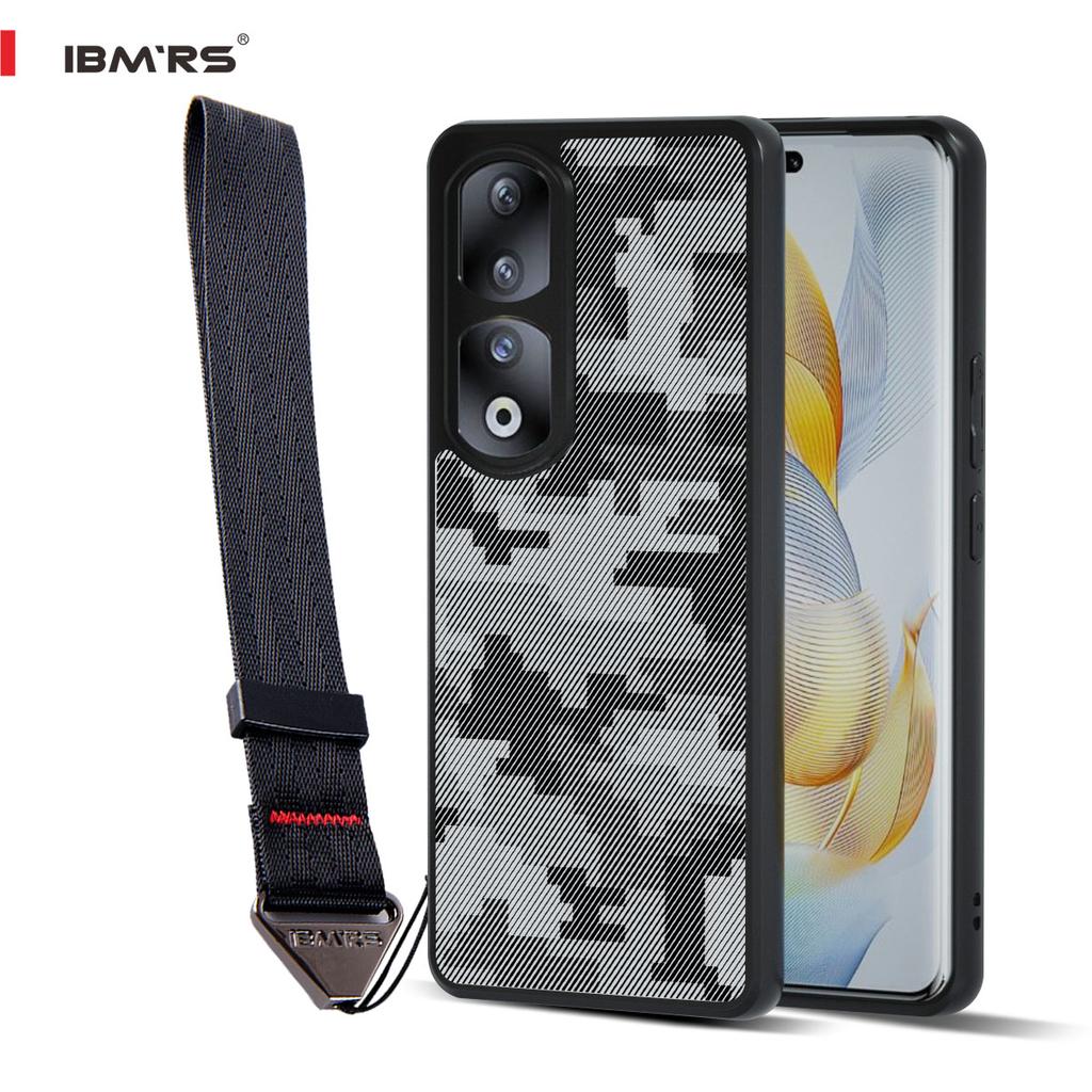 (Comes with Wrist strap)IBMRS for Honor 90 Pro  Phone Case, Shockproof Military-Grade Protection, Matte Translucent Black Camo