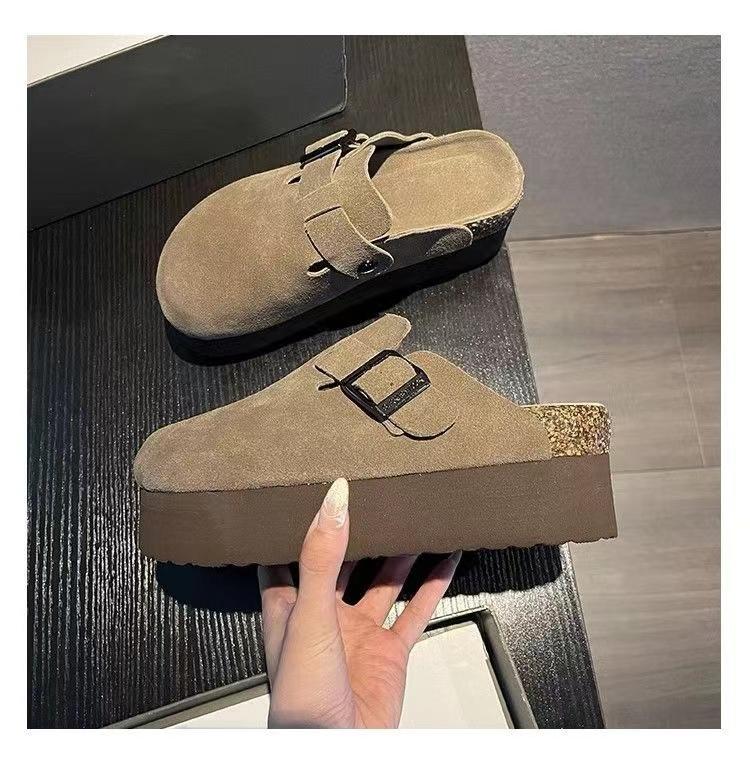 Роскошные кожаные сандалии летние женские мюли тапочки сабо тапочки классические пряжки пробковые шлепанцы тапочки женские тапочки 35-43