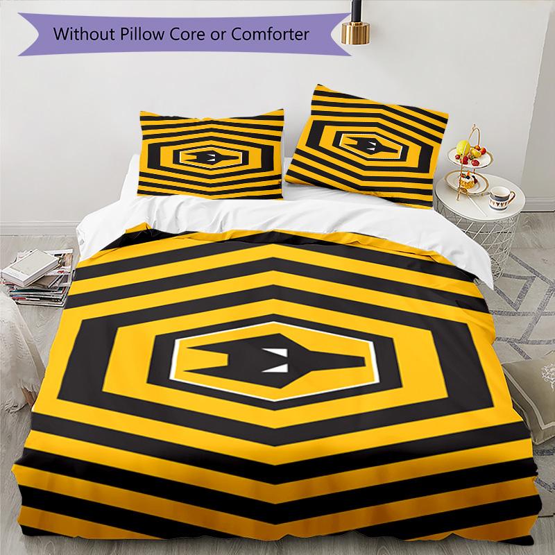 Wolves Team Emblem Printed Pattern Duvet Cover Set – includes 1 duvet cover and 2 matching pillowcases Bedroom decor Christmas gifts