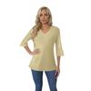 Women's Casual 3/4 Sleeve Top Summer V-neck Puffy Sleeve T-shirt Top