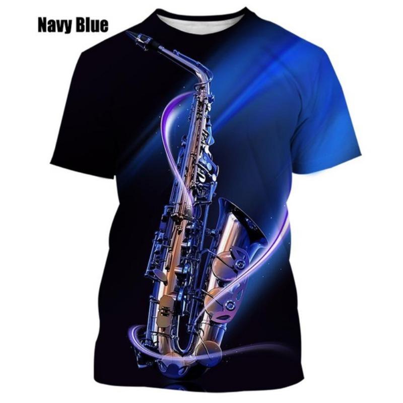 New Jazz Musical Instrument Saxophone T Shirt Men's Casual Music Art Short-sleeved T Shirt
