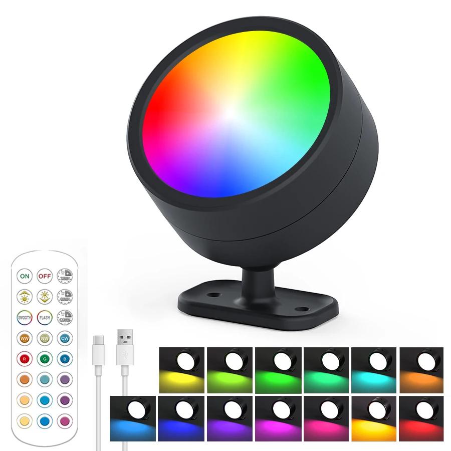 Вращающийся на 360° светодиодный настенный светильник, перезаряжаемый, RGB и 3 цвета, магнитный светодиодный прожектор, сенсорное дистанционное управление для освещения спальни и гостиной