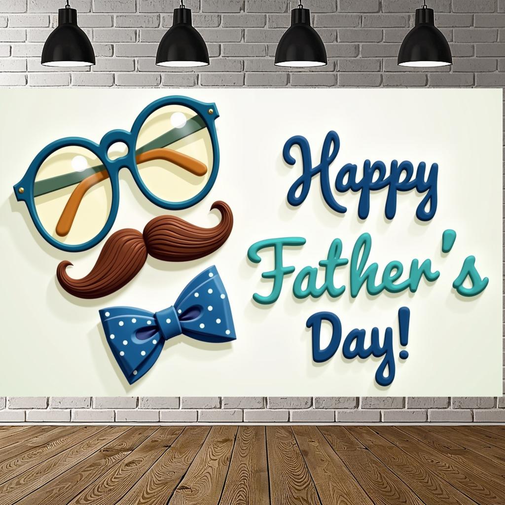 Colorful Design Event Banner Durable Material Celebration Banner Mustache Graphic Bow Tie Illustration Father's Day Prop