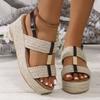Модные женские босоножки-эспадрильи на танкетке 2024 года, летние гладиаторские туфли на платформе с плетением из пеньковой веревки, женские удобные повседневные босоножки на каблуках