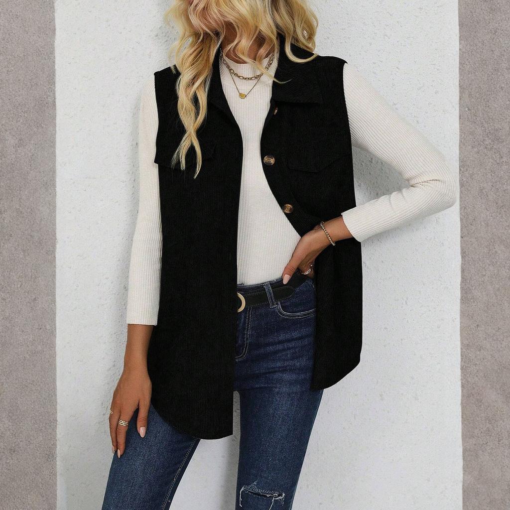 Женский модный однотонный жилет с воротником и кардиганом, повседневный жилет без рукавов для работы
