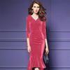 2022 Autumn/Winter Women's Gold Velvet V-Neck Slim Fishtail Dress