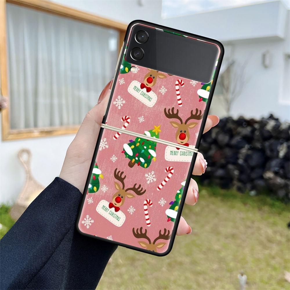 Роскошный чехол для Samsung Galaxy Z Flip 4 3 5G Черные жесткие ПК чехлы для телефона Модная задняя крышка ZFlip Funda С Рождеством Христовым Накладка Capa