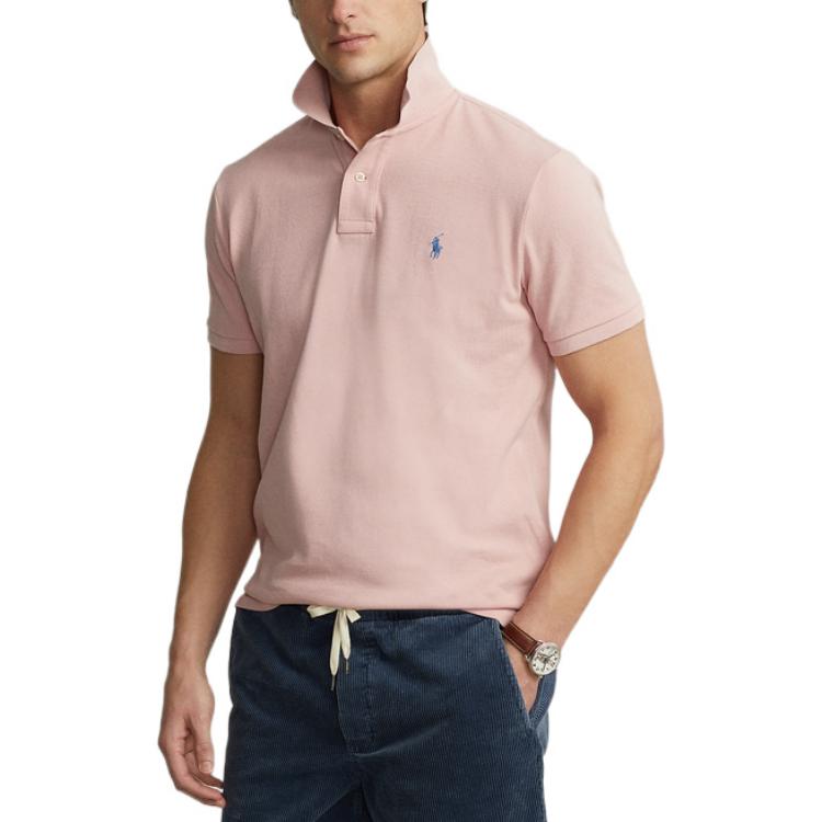Polo Ralph Lauren SS22 Custom Slim Fit Solid Color Short Sleeve Polo Shirt With Brand Logo Embroidery Men Tops Pink MNPOKNI1N821827