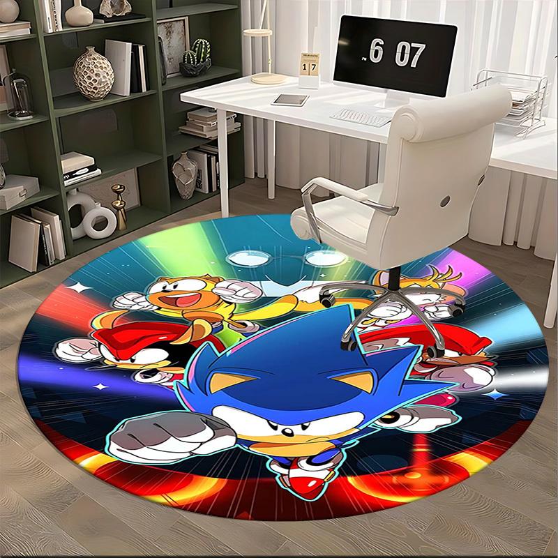1pc Sonic the Hedgehog Anime Cartoon Design Round Carpet Office Chair Mat, NonSlip Rug for Home Decor, Living Room, Bedroom, Game Room
