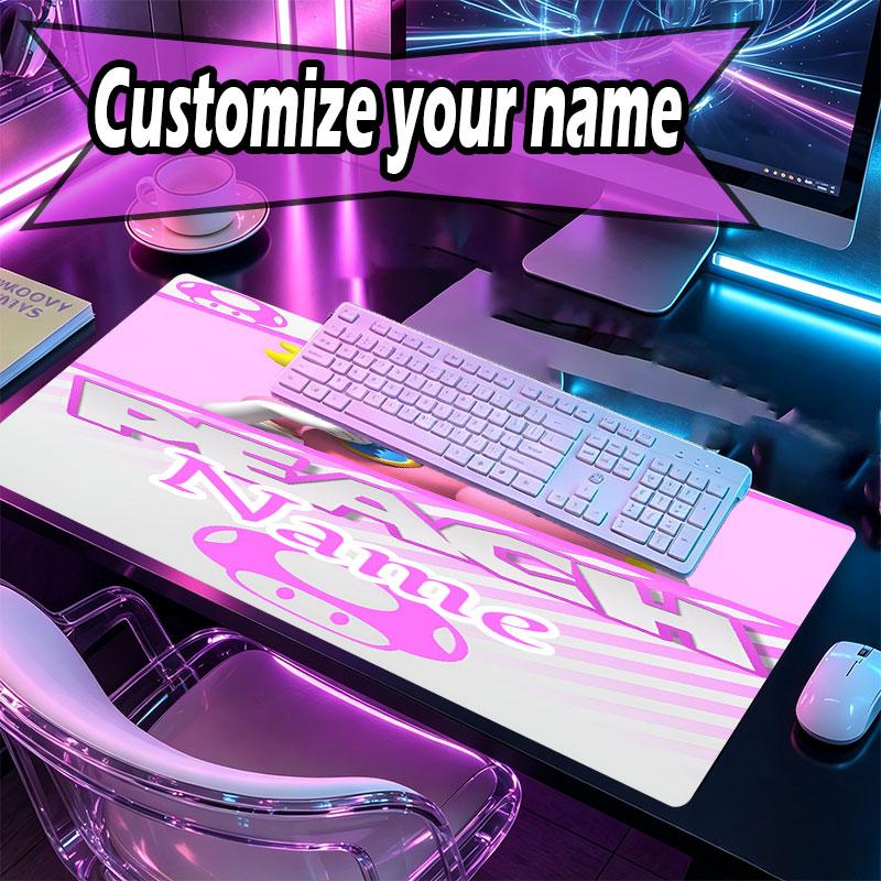 Custom Name Personalized Princess Peach Toadstool Pattern Mousepad, Laptop PC Desk Mat, Decorative Desk Mat for Home Keyboard Pad Gift