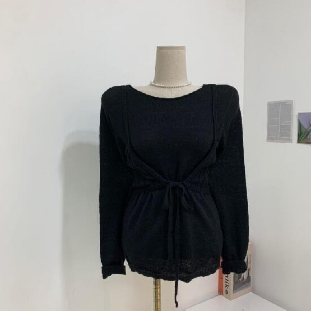C S In The Room Header Layered Strap buStier Long Sleeve Knit Set 4Color