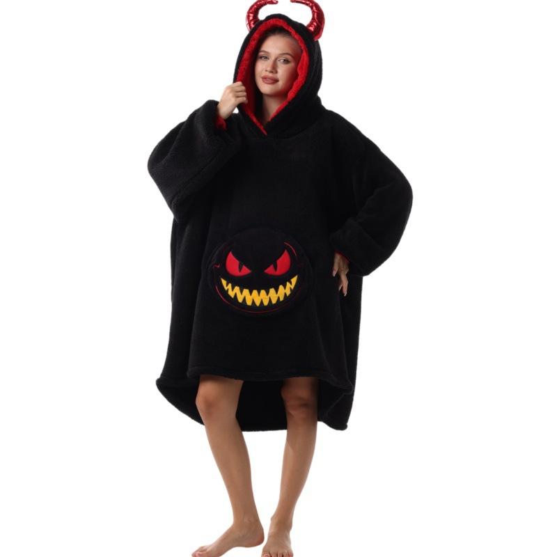 Женский носимый плед-халат с капюшоном, оверсайз, зимний теплый флисовый свитшот-плед, мужская толстовка с капюшоном, толстый флисовый плед с рукавами и карманом