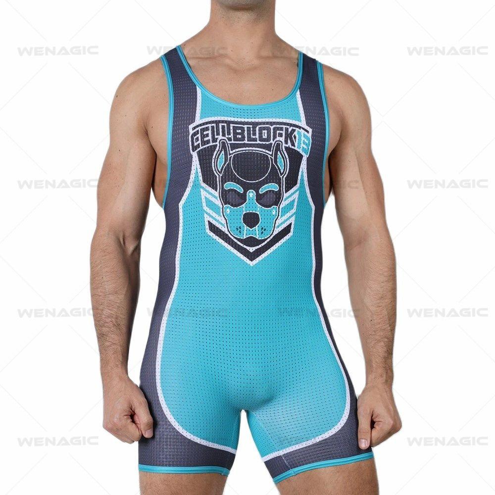 Men's one-piece wrestling suit, nylon breathable waist protection yoga fitness suit, sports cycling training suit