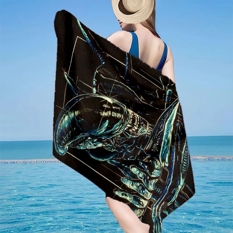 Alien horror Artwork Beach Towel, Super Soft Microfiber, Gift for Her/Him, Birthday, for Pool, Beach, Travel, Home Decor Fan gifts