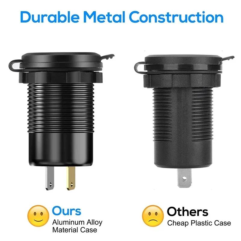 PD+QC3.0 Fast Charging USB Car Charger Socket with Voltmeter, Aluminum Alloy Waterproof Power Outlet