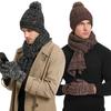 3Pcs Winter Warm Knit Beanie Hat Touchscreen Gloves Scarf Set for Women Men