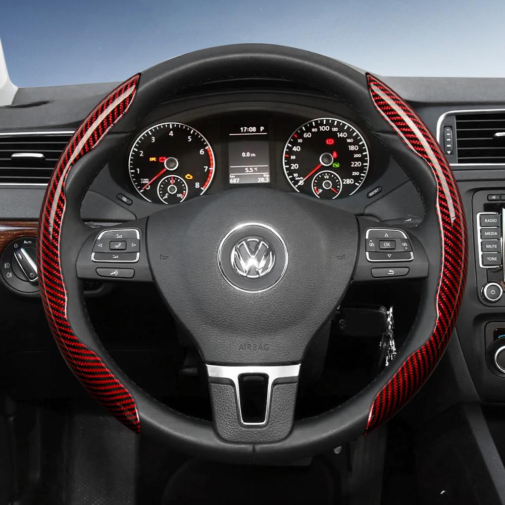 vcxja9 Suitable for Volkswagen Carbon Fiber Texture Steering Wheel Cover with Segmented Quick-Release Design, Durable, for Tiguan Golf T-Roc Polo 