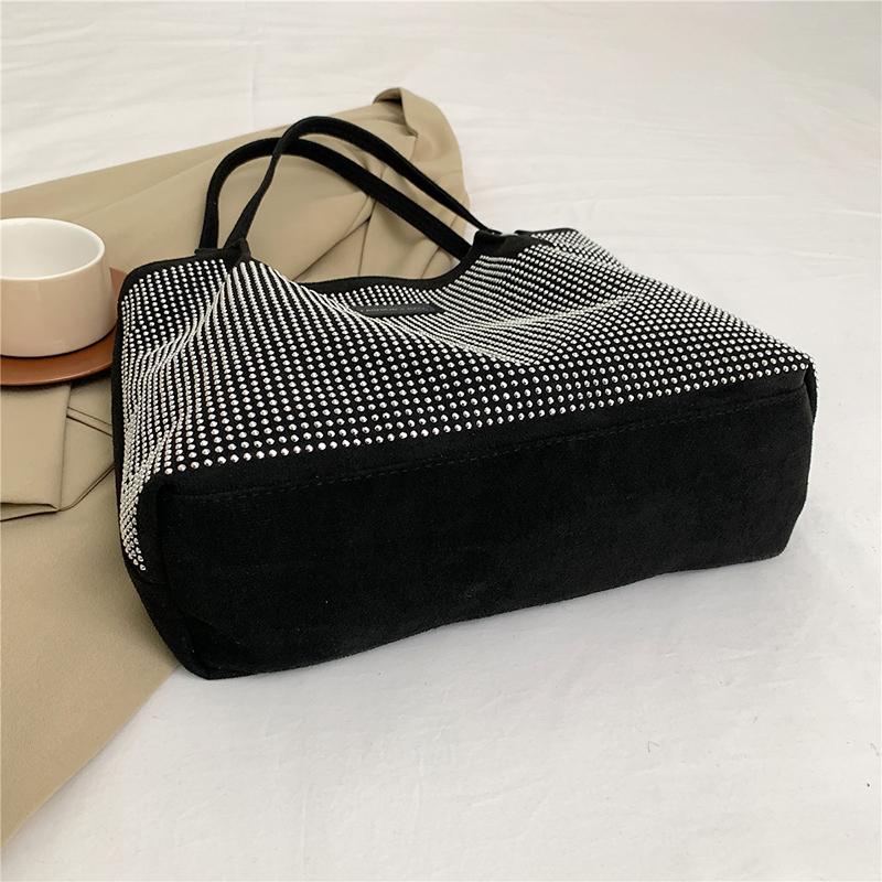 Hasp Pu Ladies Shoulder Bags Rhinestone Design Sewing Thread Bags for Women New Fashion Underarm Shopper Totes CLE